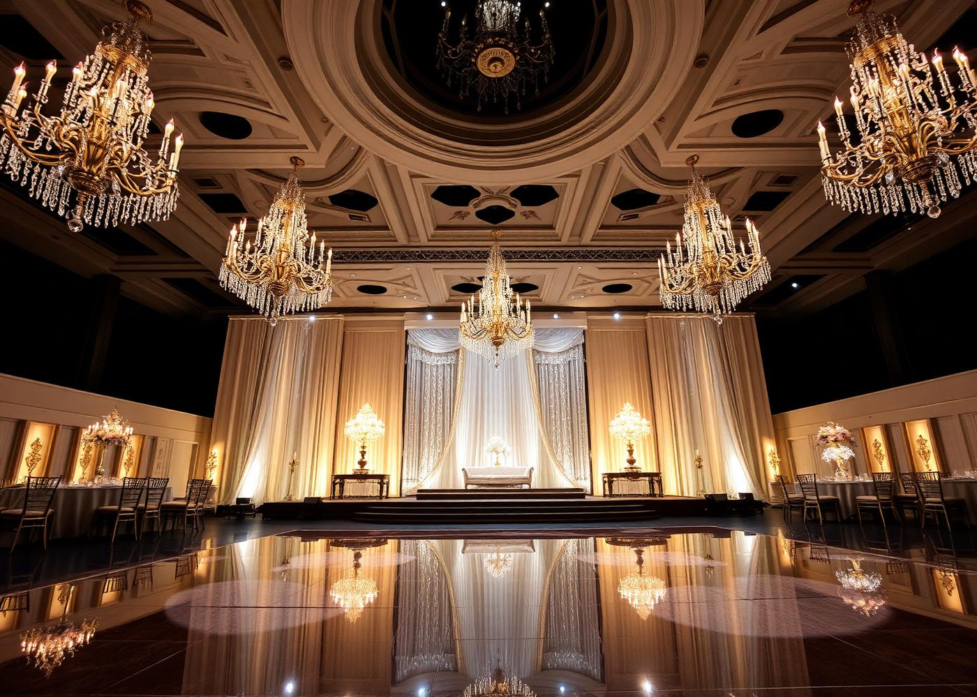 Chandelier reception ballroom